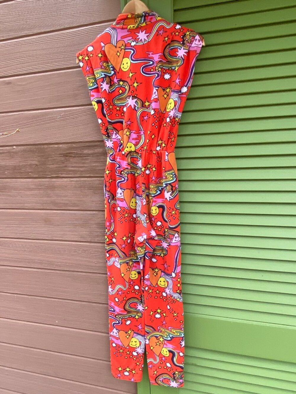 Nooworks Bright Orange Retro Print Sleeveless Jumpsuit - Picture 5 of 7